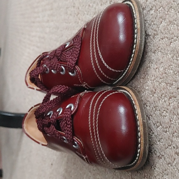Vintage NWOT Kids Burgundy Leather Lace Up Shoes - Picture 7 of 7